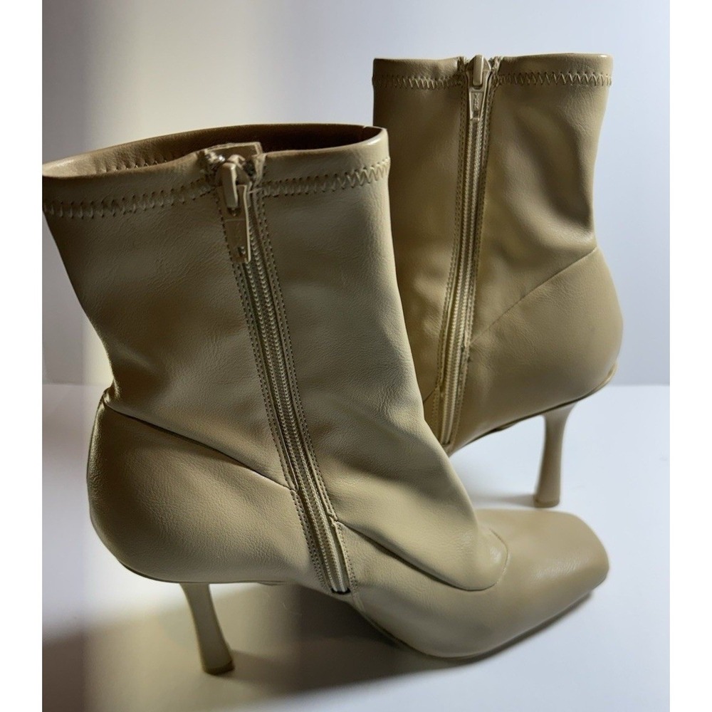Gianni Bini Ankle Boots Size 9.5 Beige Square Toe Stiletto Heel Sock Booties